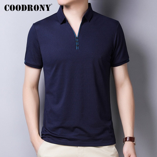 COODRONY 2020 Spring Summer Short Sleeve T Shirt Men Top Fashion Button Collar T-Shirt Men Clothes Cotton Tee Shirt Homme C5012S